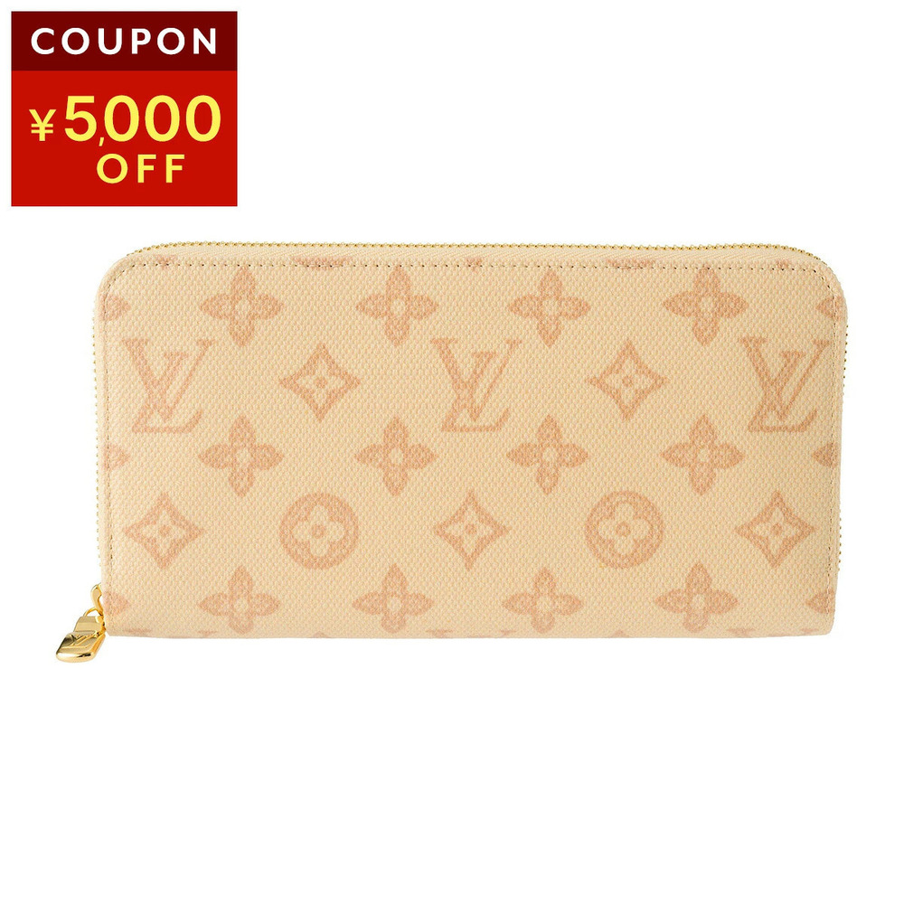 Louis Vuitton Wallet Round Zipper Monogram Wallet Canvas Leather Beige Tan